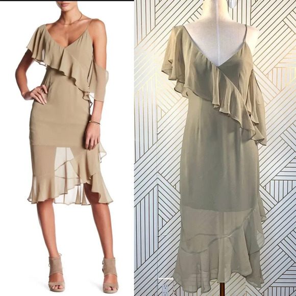 Keepsake the Label Cosmic Girl Ruffle Dress in Willow Tan Beige Green Size Small - Picture 1 of 11